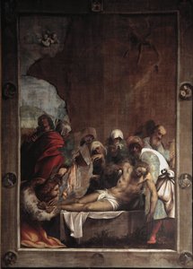 La deposition du christ (ترسب المسيح) لوحة رسمها جيوفاني أنطونيو دي ساكيس تسمى il Pordenone (1484-1539) 1529-1530 Sun 391x291 cm Cortemaggiore (Piacenza) ، Chiesa dell Annunziata إيطاليا
