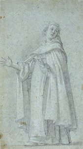 دراسة لدومينيكان دائم ، ج. 1595 (طباشير أسود ، بارز باللون الأبيض ، على ورق مضلع أزرق) بواسطة جيوفاني باجليوني