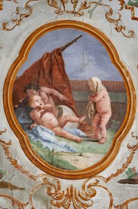 Guest Lodgings ، The Room of the Putti ، ميدالية مع putti: "The Disguise" بواسطة جيوفاني باتيستا تيبولو