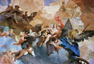 Kidnapping of Venus by Kronos, detail of Course of Sun Chariot, fresco by Giambattista Tiepolo (1696-1770), Tapestry Gallery, Palazzo Clerici, Milan, Lombardy, Italy بواسطة جيوفاني باتيستا تيبولو