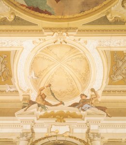 Detail of frescoes on ceiling of ballroom, Villa Pisani, Stra, Venice by Giambattista Tiepolo (1696-1770) بواسطة جيوفاني باتيستا تيبولو
