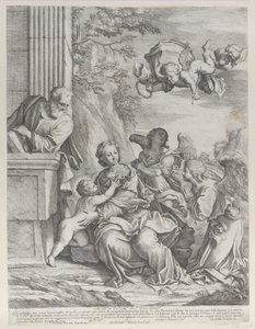 العائلة المقدسة مع الملائكة على اليمين وعلى رؤوسهم ، 1652. بواسطة جيوفاني باتيستا بيناتشي