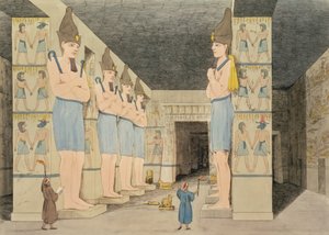 منظر داخلي للمعبد في إبسومبول ، النوبة ، اكتشفه جيوفاني بيلزوني ، محفور بواسطة أوغسطين أجليو (1777-1857) لوحة 48 من `` لوحات توضيحية للبحوث في مصر والنوبة ،