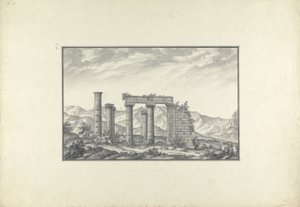 منظر لأنقاض معبد أيوني في سارديس ، ربما معبد نبتون ، c.1750 (غسيل رمادي ، قلم وحبر وقلم رصاص على ورق) بواسطة جيوفاني باتيستا بورا