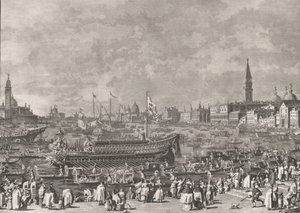اللوحة 5: The Doge in the Bucintoro المغادرة إلى Porto di Lido في يوم الصعود ، f ... ، ca. 1766.