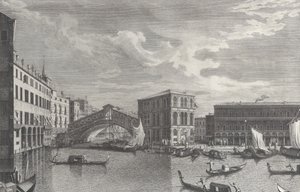 جسر ريالتو ، البندقية ، بالقوارب والجندول في الماء ، 1763.