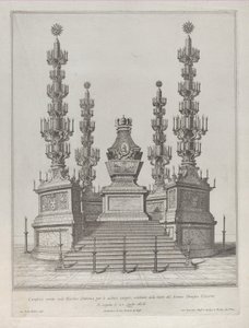 Catafalque لـ Pope Clement X: هيكل مركزي مرتفع على منصة 15 متدرجة ، مع c ... ، 1676. بواسطة جيوفاني باتيستا فالدا
