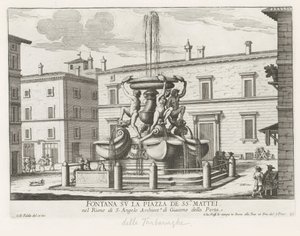 نافورة السلاحف في ساحة ماتي في روما نافورة على ساحة Piazza de ss.ri Mattei (العنوان على الكائن) نوافير روما (عنوان السلسلة) فونتينين فان روما (عنوان المسلسل) بواسطة جيوفاني باتيستا فالدا