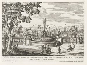 Fontein in de tuinen van de Villa Aldobrandini te Frascati نافورة بلفيدير في فراسكاتي ، مبنية فوق الأرضية السابقة هنا (...) (العنوان على الكائن) نوافير فيلات فراسكاتي (عنوان السلسلة) فونتينين فان فراسكاتي (عنوان المسلسل) بواسطة جيوفاني باتيستا فالدا