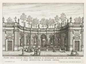 Fontein in de tuinen van de Villa Mondragone te Frascati مسرح نوافير فيلا بورغيزي في موندراغوني في فراسكاتي (...) (العنوان على الكائن) نوافير فيلات فراسكاتي (عنوان السلسلة) فونتينين فان فراسكاتي (عنوان المسلسل) بواسطة جيوفاني باتيستا فالدا