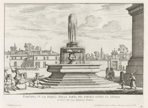 فونتين أوب بيازا ديل بوبولو في روما نافورة على ساحة Piazza della Porta del Popolo تحت البرج (العنوان على الكائن) نوافير روما (عنوان السلسلة) فونتينين فان روما (عنوان المسلسل) بواسطة جيوفاني باتيستا فالدا
