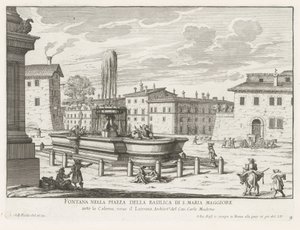 فونتين أوب بيازا دي سانتا ماريا ماجوري في روما نافورة في ساحة بازيليك S. Maria Maggiore (العنوان على القطعة) نوافير روما (عنوان السلسلة) فونتينين فان روما (عنوان المسلسل) بواسطة جيوفاني باتيستا فالدا