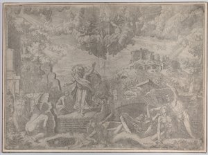 رؤيا حزقيال ، مع قيام الأموات ولبسهم جسدهم ، الله الآب أبو ... ، 1579. بواسطة جيوفاني باتيستا فونتانا