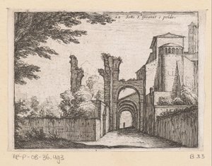 Clivus Scauri في دي سانتي جيوفاني إي باولو Sotto S.t Gioanne e poldo (العنوان على الكائن) Gezichten op Rome (عنوان المسلسل) بعض وجهات النظر ووجهات النظر للأماكن غير المأهولة في روما (عنوان السلسلة)