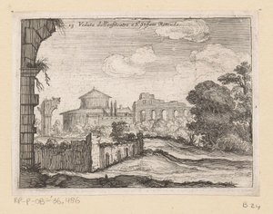 بقايا مدرج في سان ستيفانو روتوندو في روما Veduta dall'anfiteatro a St Stefano Rotondo (العنوان على الجسم) مناظر لروما (عنوان السلسلة) بواسطة جيوفاني باتيستا ميركاتي