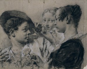 شابة تشتري وردي من شاب بواسطة Giovanni Battista Piazzetta