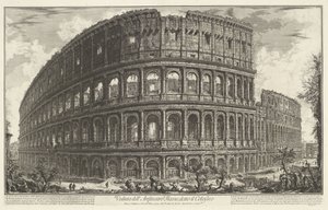 الكولوسيوم تي روما منظر لمدرج فلافيان ، المعروف باسم الكولوسيوم (العنوان على الجسم) Gezichten op Rome (عنوان المسلسل) مناظر لروما رسمها ونقشها المهندس المعماري جيامباتيستا بيرانيزي Ve (nez) iano (عنوان السلسلة) بواسطة جيوفاني باتيستا بيرانيسي