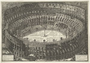 الكولوسيوم تي روما منظر لمدرج فلافيان المعروف باسم الكولوسيوم (العنوان على الجسم) Gezichten op Rome (عنوان المسلسل) مناظر لروما رسمها ونقشها المهندس المعماري جيامباتيستا بيرانيزي Ve (nez) iano (عنوان السلسلة) بواسطة جيوفاني باتيستا بيرانيسي