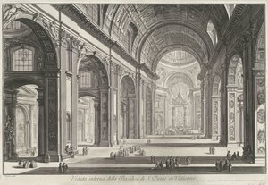 Interieur van de Sint-Pietersbasiliek te Vaticaanstad منظر داخلي لكاتدرائية القديس بطرس في الفاتيكان (العنوان على وجوه) Gezichten op Rome (عنوان المسلسل) مناظر لروما رسمها ونقشها المهندس المعماري جيامباتيستا بيرانيزي Ve (NEZ) إيانو (سلسلة TI بواسطة جيوفاني باتيستا بيرانيسي