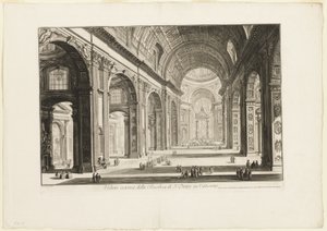 منظر داخلي لكاتدرائية القديس بطرس في الفاتيكان، من مناظر روما بواسطة Giovanni-Battista Piranesi