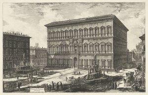 قصر فارنيز في روما منظر لـ Palazzo Farnese (العنوان على الكائن) Gezichten op Rome (عنوان المسلسل) مناظر لروما رسمها ونقشها المهندس المعماري جيامباتيستا بيرانيزي Ve (nez) iano (عنوان السلسلة) بواسطة جيوفاني باتيستا بيرانيسي