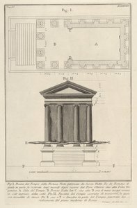 مخطط وواجهة معبد Fortuna Virilis Tempio della Fortuna Virile ، من s ... ، 1756. بواسطة جيوفاني باتيستا بيرانيسي