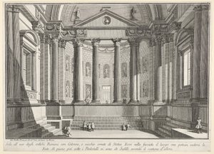اللوحة 9: قاعة ذات أعمدة حسب تقاليد الرومان القدماء ، والكوات المزين ... ، 1743. بواسطة جيوفاني باتيستا بيرانيسي