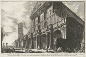 Sint-Paulus buiten de Muren te Rome منظر لكنيسة القديس بولس خارج الأسوار التي بناها قسطنطين الكبير (العنوان على القطعة) Gezichten op Rome (عنوان المسلسل) مناظر لروما رسمها ونقشها المهندس المعماري جيامباتيستا بيرانيزي Ve (nez) إيانو (جاد بواسطة Giovanni-Battista Piranesi