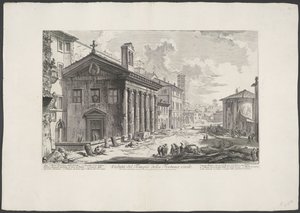 تمبل فان بورتونوس تي روما منظر لمعبد فورتونا فيريل (العنوان على الجسم) Gezichten op Rome (عنوان المسلسل) مناظر لروما رسمها ونقشها المهندس المعماري جيامباتيستا بيرانيزي Ve (nez) iano (عنوان السلسلة) بواسطة جيوفاني باتيستا بيرانيسي