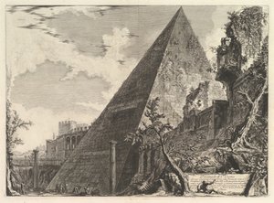هرم Gaius Cestius ، من Vedute di Roma Roman Views ، ca. 1756. بواسطة جيوفاني باتيستا بيرانيسي