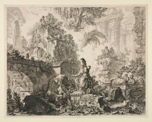 مناظر لروما: واجهة مع تمثال مينيرفا بواسطة Giovanni-Battista Piranesi