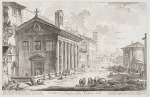 منظر لمعبد Fortuna Virilis ، الآن الكنيسة الأرمنية S. Maria Egizziaca ، حوالي 1760-1778 (حفر) بواسطة جيوفاني باتيستا بيرانيسي