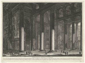 فوربورتال فان هيت بانثيون تي روما منظر داخلي لـ Pronaos of the Pantheon (العنوان على الكائن) Gezichten op Rome (عنوان المسلسل) مناظر لروما رسمها ونقشها المهندس المعماري جيامباتيستا بيرانيزي Ve (nez) iano (عنوان السلسلة) بواسطة جيوفاني باتيستا بيرانيسي