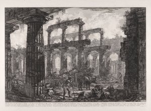 منظر لبقايا سيلا من معبد نبتون ، من مناظر مختلفة لـ بواسطة Giovanni-Battista Piranesi