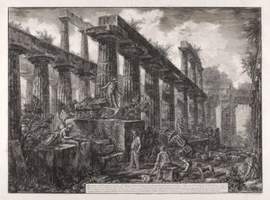 منظر لبقايا سيلا من معبد نبتون ، من مناظر مختلفة لـ بواسطة Giovanni-Battista Piranesi