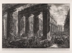 منظر داخلي لمعبد نبتون موصوف في اللوحة X بواسطة Giovanni-Battista Piranesi