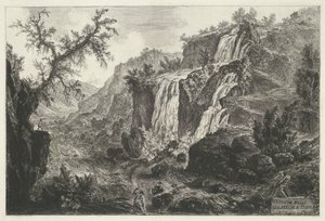 Watervallen te Tivoli منظر للشلالات في تيفولي (العنوان على الجسم) Gezichten op Rome (عنوان المسلسل) مناظر لروما رسمها ونقشها المهندس المعماري جيامباتيستا بيرانيزي Ve (nez) iano (عنوان السلسلة) بواسطة جيوفاني باتيستا بيرانيسي