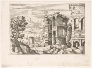 Gezicht op het Colosseum en omgeving te Rome نشرة Colosseum ro (العنوان على الكائن) الآثار الرومانية (عنوان المسلسل) بعض الآثار الهامة في العصور الرومانية (...) (عنوان السلسلة)