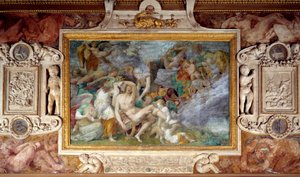 لوحة جدارية للجزء الجنوبي الخامس من Galerie Francois I في قلعة Fontainebleau تظهر وفاة Adonis. لوحة جيوفاني باتيستا دي جاكوبو روسو (1494-1541)