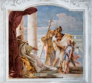 Aeneid يقدم كيوبيد ، متنكرا في زي Ascanius ، إلى Dido ، من غرفة Aeneid في Palazzina ، 1757 بواسطة جيوفاني باتيستا تيبولو