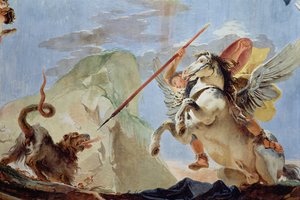 Bellerophon ، ركوب Pegasus ، يذبح Chimaera ، تفاصيل السقف الجصي انظر أيضًا 64554 بواسطة جيوفاني باتيستا تيبولو