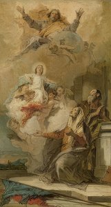 الحبل بلا دنس (يواكيم وآنا يستقبلان ماريا من الله). حوالي 1757-59 بواسطة جيوفاني باتيستا تيبولو