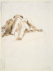 متكئ الذكر عاريًا ويده اليمنى مستندة على لوح حجري ، يُرى من الأسفل بواسطة Giovanni-Battista Tiepolo