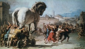 موكب حصان طروادة في تروي ، c1760 بواسطة جيوفاني باتيستا تيبولو