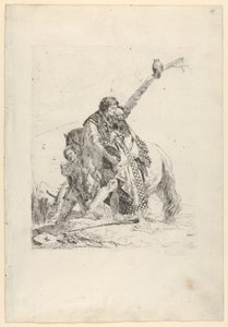 ثلاثة رجال يقفون بجانب حصان ، من Scherzi ، كاليفورنيا. 1740. بواسطة جيوفاني باتيستا تيبولو