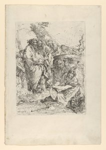 امرأة راكعة أمام السحرة وشخصيات أخرى ، من Scherzi ، كاليفورنيا. 1743-50. بواسطة جيوفاني باتيستا تيبولو