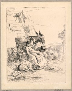 امرأة لديها طفلان وحمار ، اللوحة 21 من Scherzi di Fantasia بواسطة Giovanni Battista Tiepolo