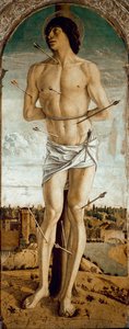 Polyptych of Saint Vincent Ferrier: Saint Sebastian (Polyptych of St Vincent Ferrer: St Sebastian) لوحة بقلم Giovanni Bellini dit il Giambellino (حوالي 1432-1516) 1464-1468 Dim 167x67 cm كنيسة سانتي جيوفاني إي باولو في البندقية بواسطة جيوفاني بيليني
