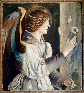 Polyptych of St Vincent Ferrier: ملاك البشارة (Polyptych of St Vincent Ferrer: Angel of the Anniversary) لوحة لجيوفاني بيليني ديت إيل جيامبيلينو (حوالي 1432-1516) 1464-1468 قاتمة 72x67 سم كنيسة سانتي جيوفاني إي باولو في البندقية بواسطة جيوفاني بيليني