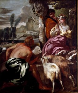 جاكوب يلتقي راشيل في لوحة البئر لجيوفاني بينيديتو كاستيجليون ديت il Grechetto (1610-1665) جينات القرن السابع عشر ، مجموعة خاصة بواسطة جيوفاني بينيديتو كاستيجليون